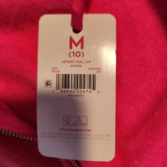 Justice Sport Girls Pink Zip Up Sweatshirt Sweat Shirt Rainbow Logo NEW NWT - Picture 8 of 11